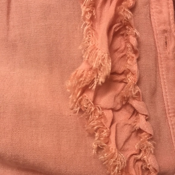 Pilcro Anthropologie Peachy Pink Placket Linen Ruffle Button Down Blouse Small - Picture 6 of 8
